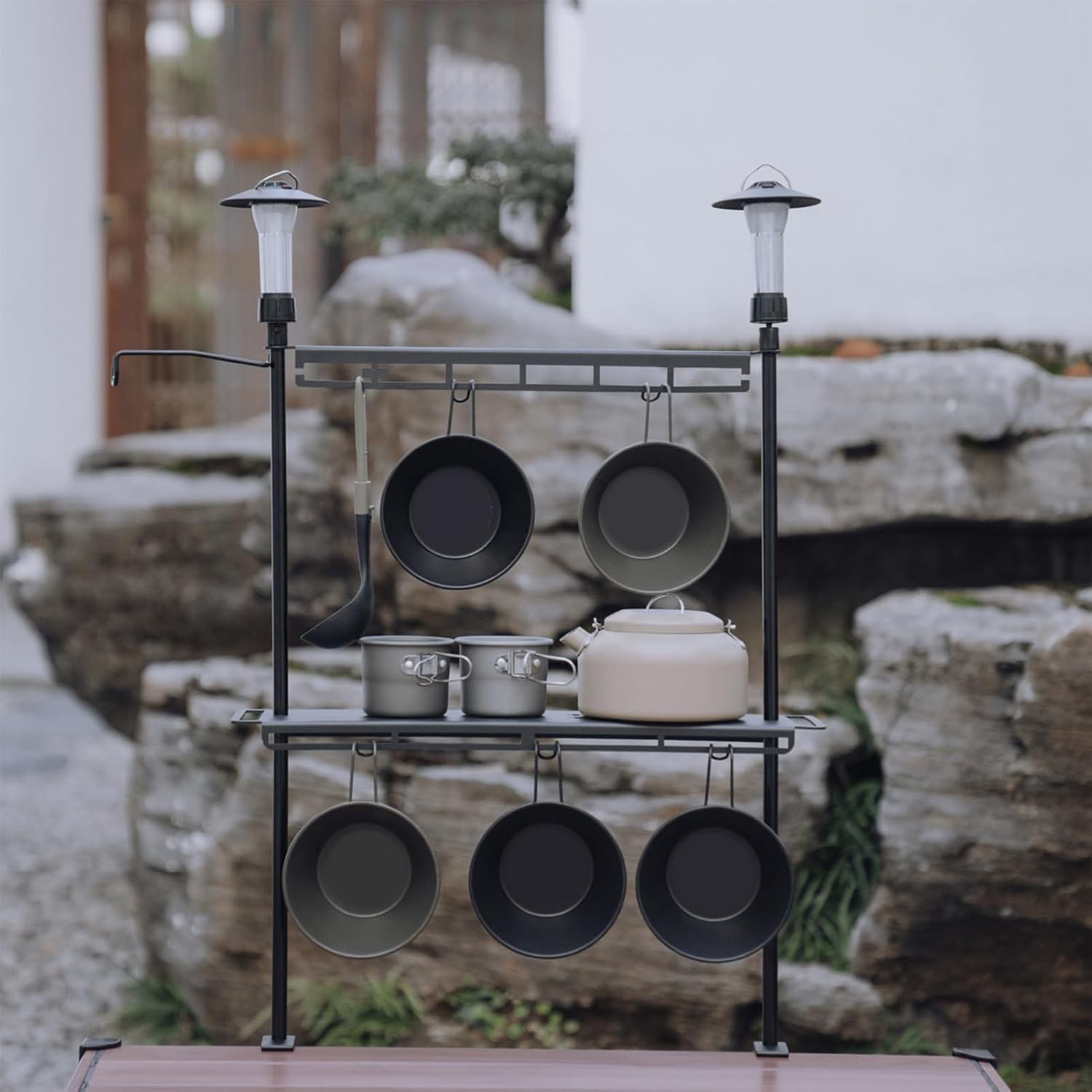 Camping Table Racks,Clamp On Table Rack Camping | Portable Lantern Stand Rack, Folding Beach Shelf for Picnic, Camp, Boat