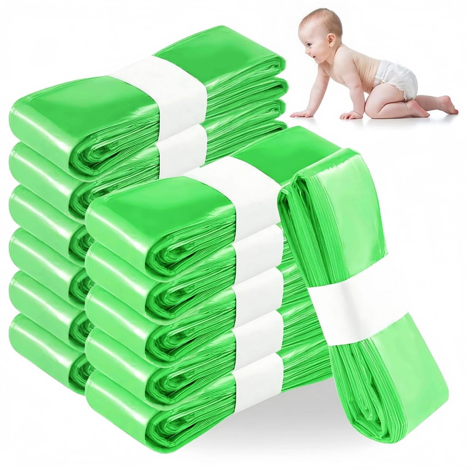 15 Pack Nappy Bin Refills, 4.5m Long Diaper Bin Pail Disposal Bags, Thickened Diaper Pail Refill Bags, Smellproof Nappy Bag Refill, Compatible with Tommee Tippee, Angelcare, Genie, Munchkin, Green