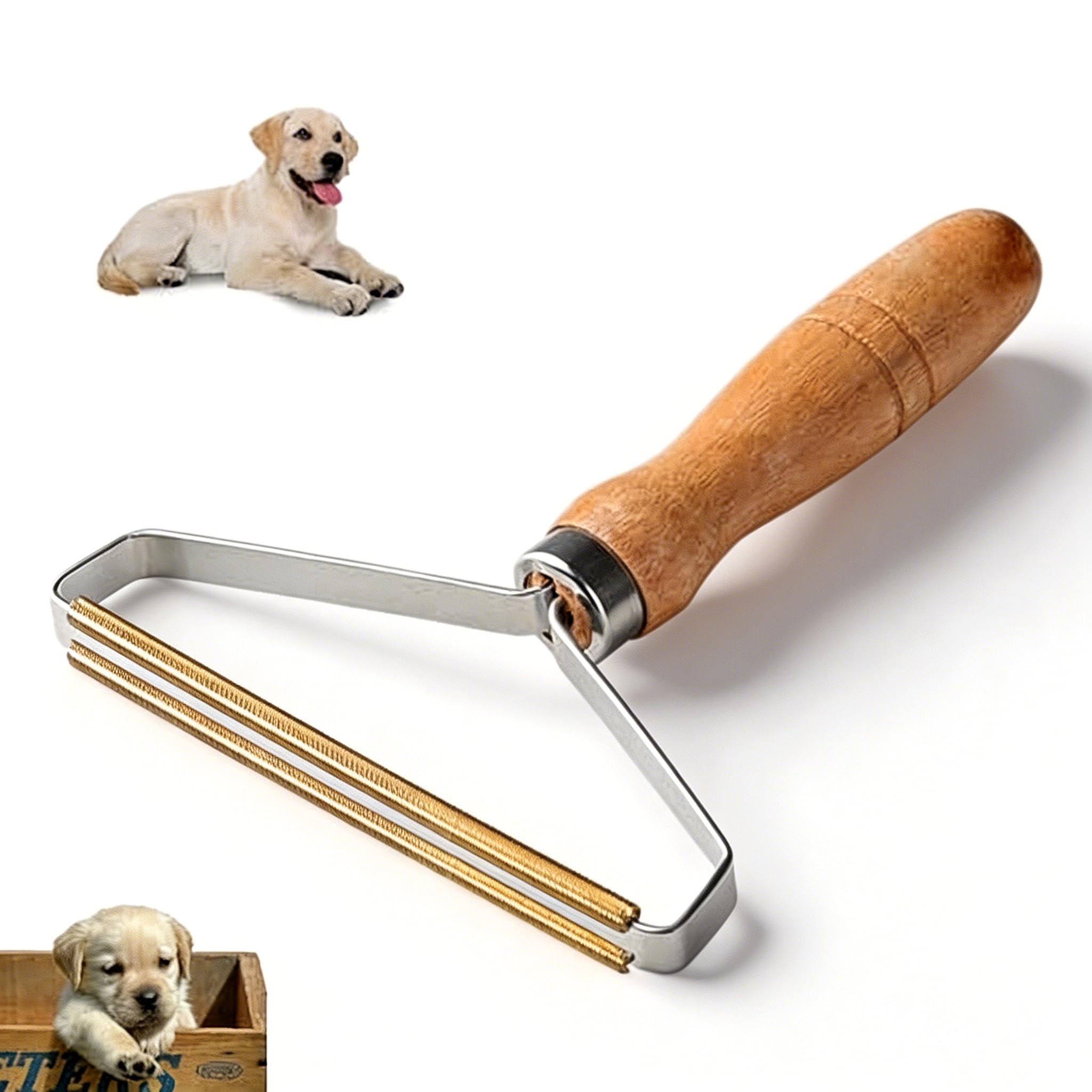 Carpet Scraper Pet Hair Remover Tool - Reusable & Eco-Friendly Pet Hair Removal for Carpets, Sofas, Beds, Clothes | Portable Lint Roller with Wooden Handle for Cats & Dogs (Pack of 1)