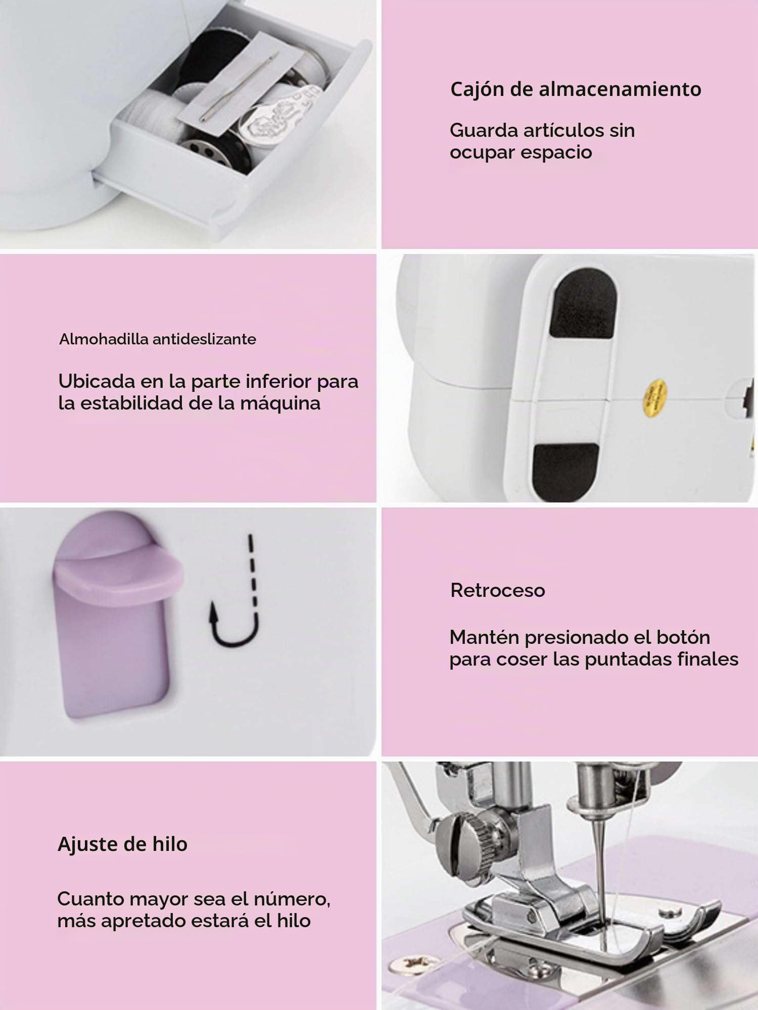 Máquina de Coser Portátil con 2 Velocidades y 12 Puntadas, Pedal, 2 Carretes, Aguja de Recambio, Cortador de Hilo y Luz de Trabajo, Funciona con Cable o (Pilas AA no incluidas) + Kit de Costura.
