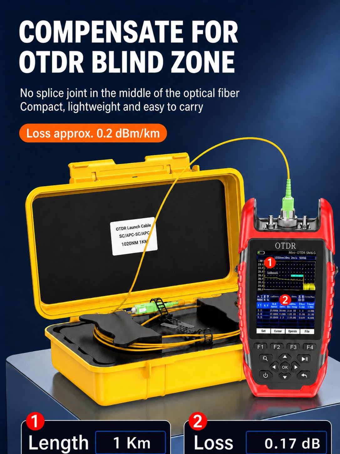 OTDR Fibra Ottica, Cavo Fibra Ottica 1000m, Scatola di Lancio OTDR, Cavi a Fibre Ottiche SC/APC per SC/APC Simplex Monomodale 9/125μm, Strumento di Prova