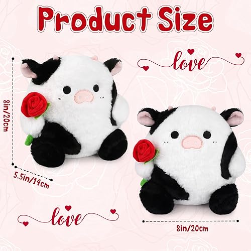 Miniatura 2 de Peluche para el día de San Valentín, animal de peluche de vaca, linda almohada de felpa de vaca con rosa, regalo del día de San Valentín para niños,