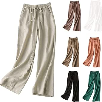 LLLUSORY Women's Lnen Summer Palazzo Pants Flowy Wde Leg Beach Pants Wth Pockets | Lnen