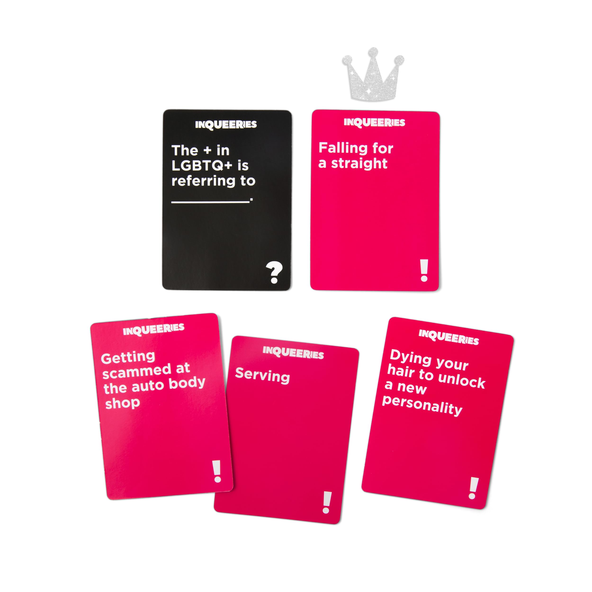 InQueeries By Relatable, Adult Games For Game Night, LGBTQ Games And Card Games For Pride Social Gatherings, Appropriate For Ages 17+, Includes 450 Cards, Holographic Crown, And Instructions