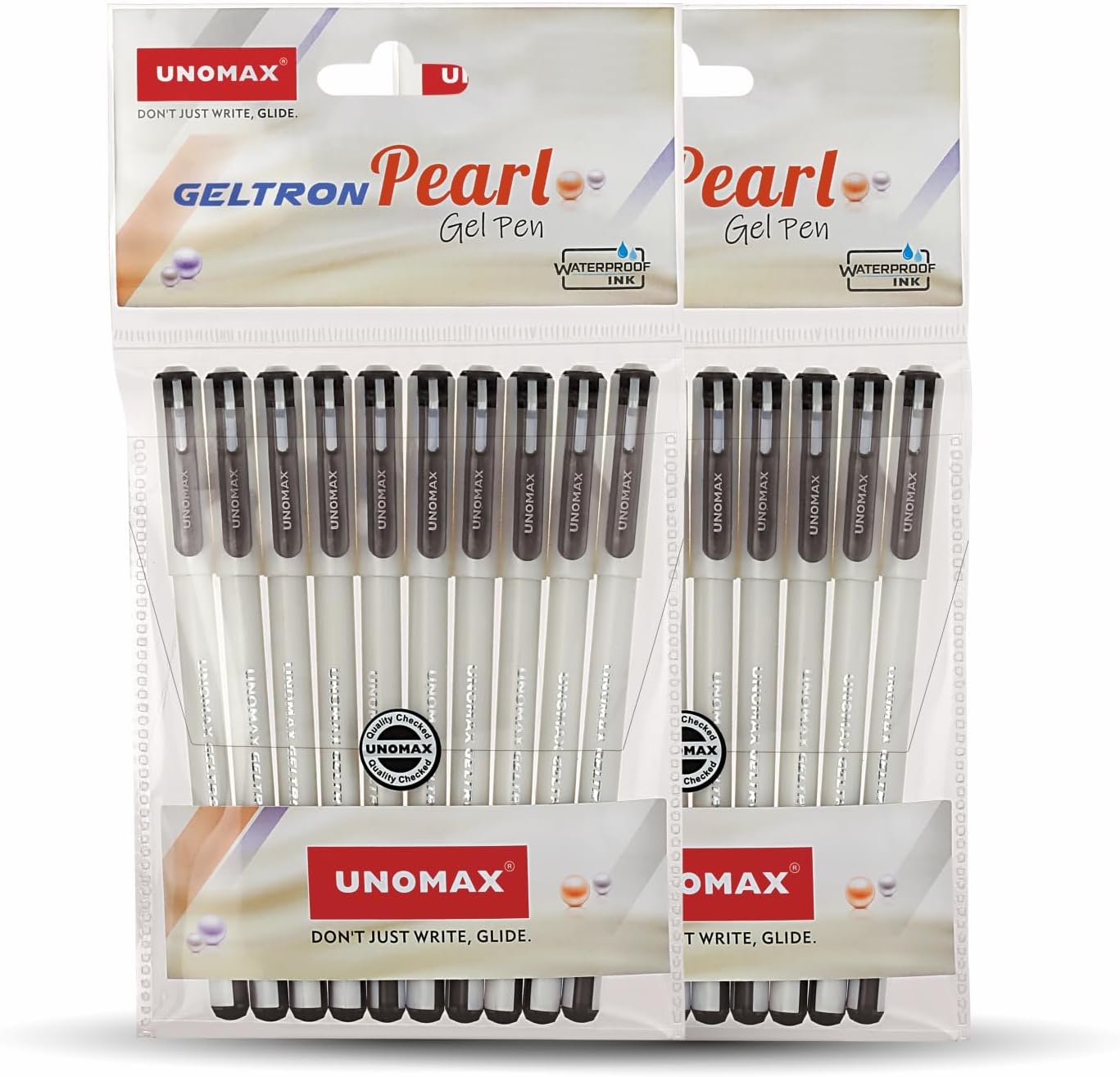 Unomax Geltron パールゲルペン | 防水インク | ホワイトボディ (20本パック) (ブラック)