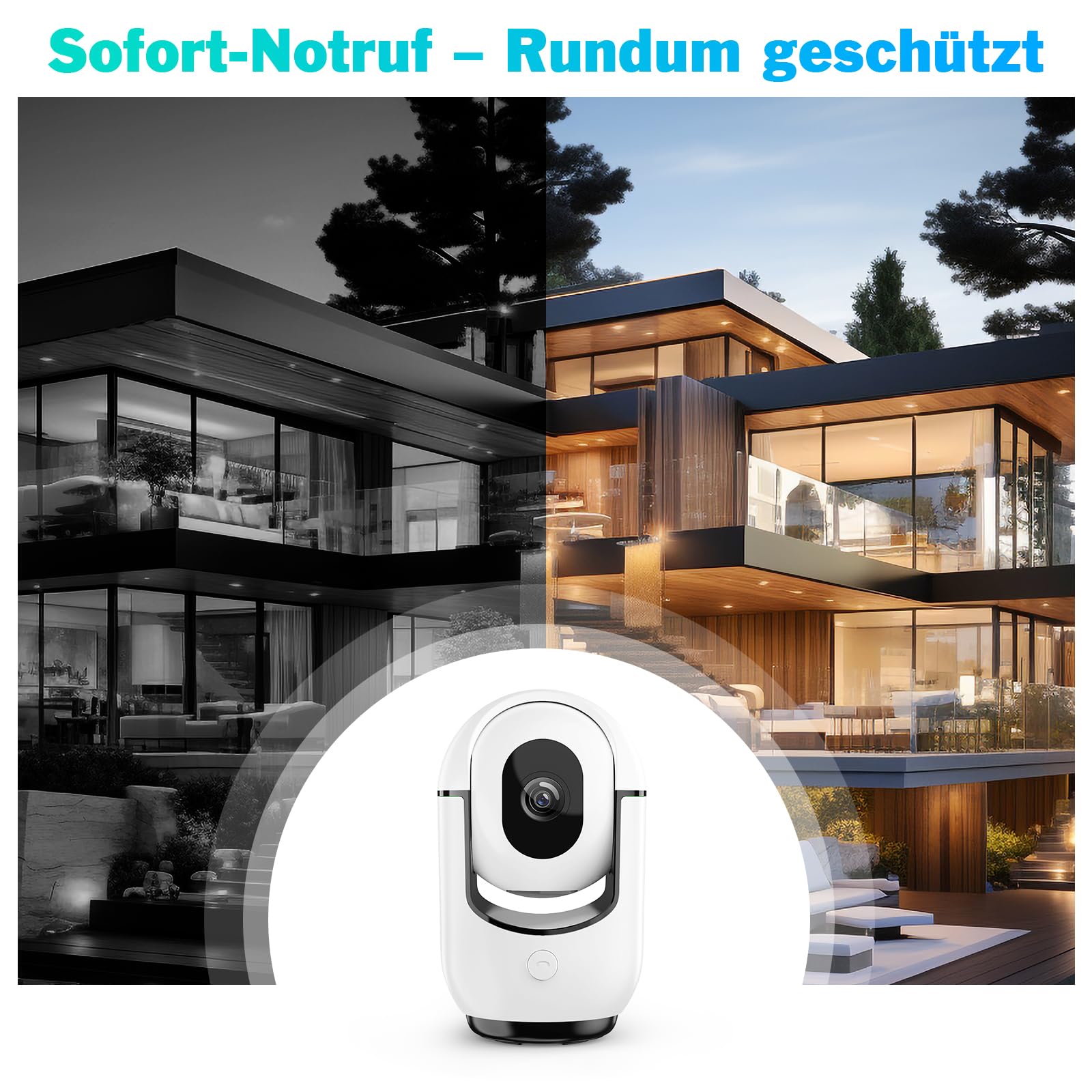 Inteligentna kamera do monitoringu 360° do użytku w pomieszczeniach, 1080p HD, noktowizor, kamera monitorująca wewnątrz z wykrywaniem ruchu PIR, dwukierunkowe audio, pamięć w chmurze / micro-SD