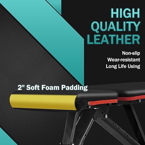 Miniatura 4 de PayLessHere Banco de pesas ajustable, prensa de banco plegable para entrenamiento de fuerza de cuerpo completo, inclinación, declinación, bancos de