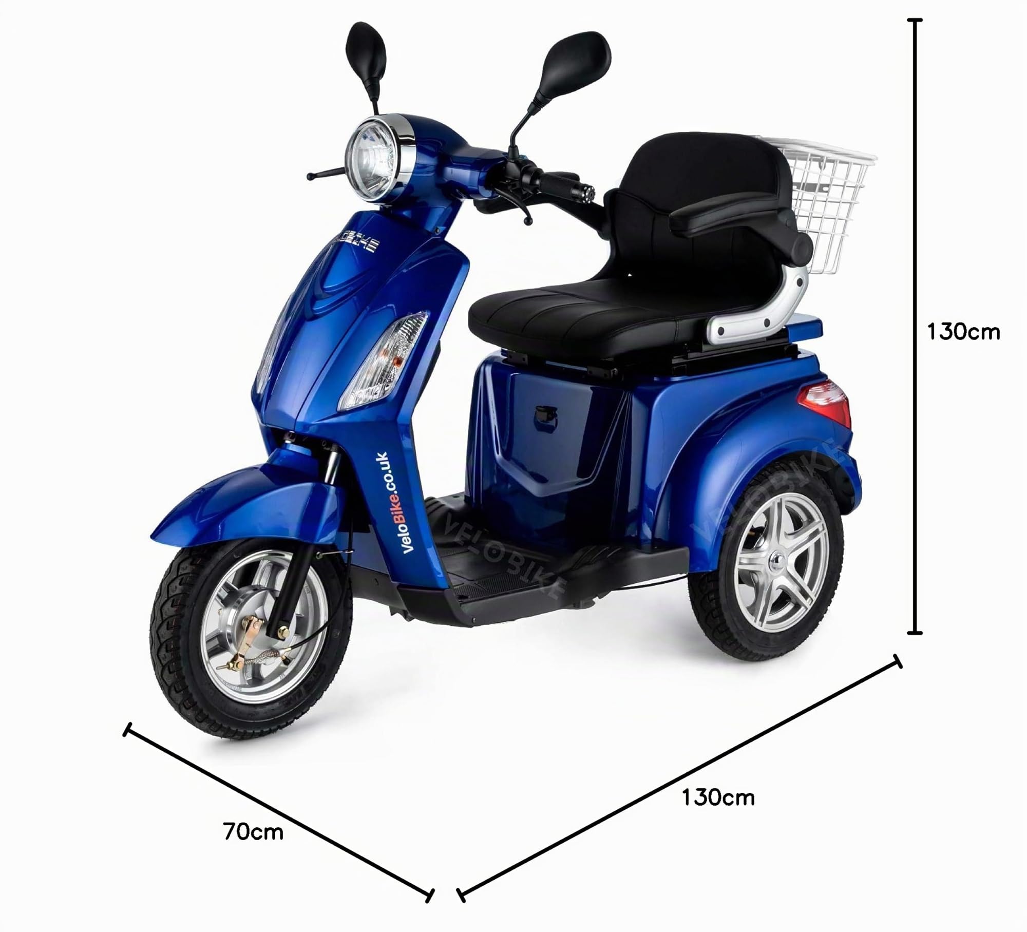 VELECO ZT15 - Scooter de mobilité 3 roues - Entièrement assemblé et prêt à l'emploi - Frein électromagnétique automatique - Compteur de vitesse à LED(BLEU)
