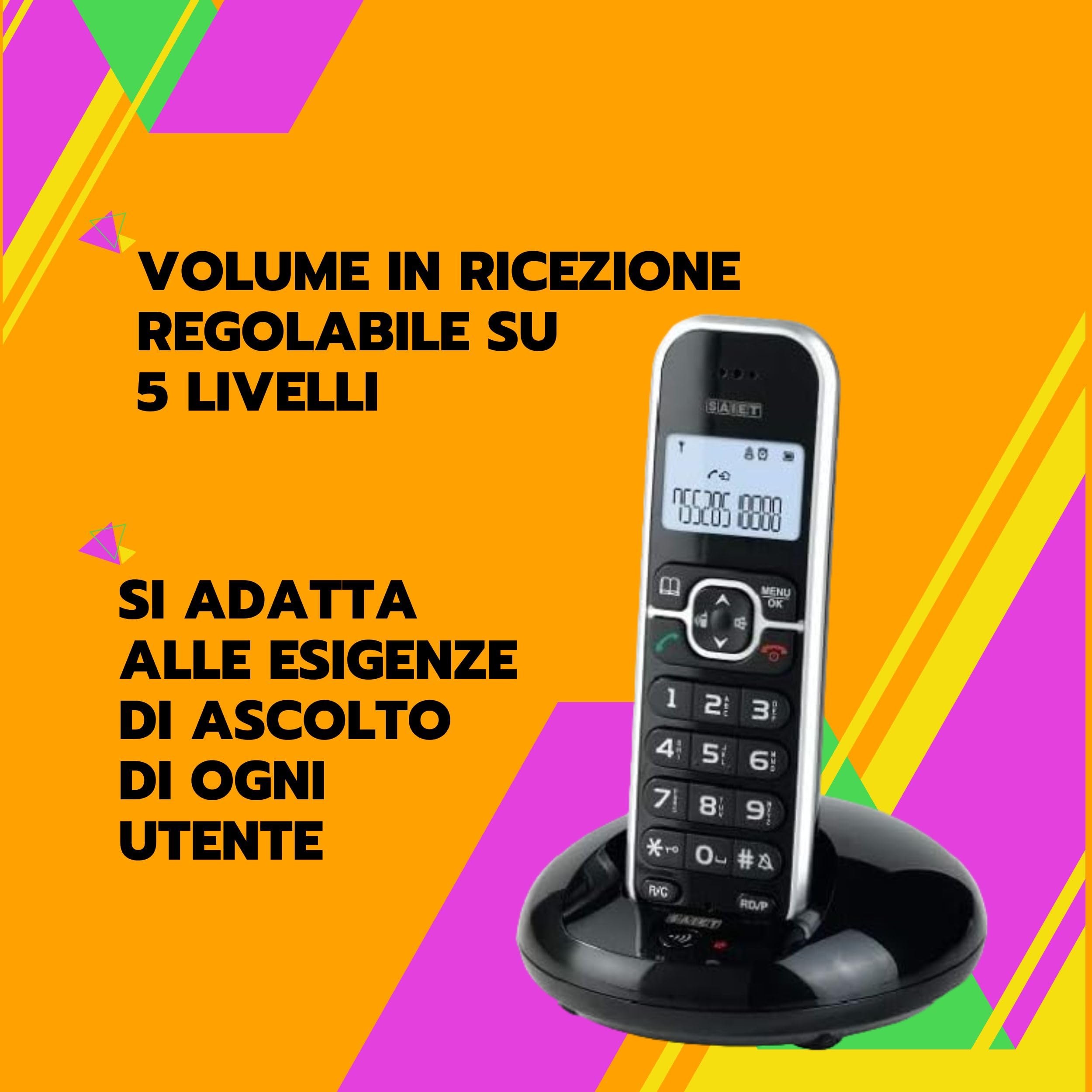 SAIET - Telefono Cordless Casa e Ufficio 3660 LEM - con Vivavoce e Audio Amplificato - con Tasti Grandi e Schermo Intuitivo