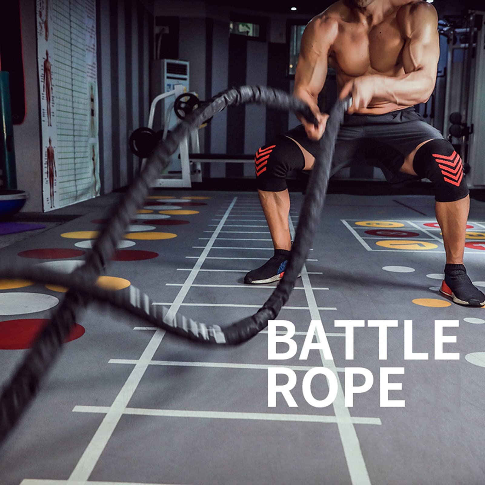 Battle Rope, Poly Dacron 2 In Durchmesser Trainingsseil mit Schutzhülle und Wandhalterung, Fitnessseil für Krafttraining Home Gym Outdoor Cardio Workout (Size : 15m)