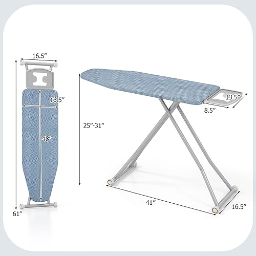 Miniatura 7 de COSTWAY Tabla de planchar plegable, soporte de planchado resistente de 57 x 16.5 pulgadas con 7 alturas ajustables, soporte de hierro, tela