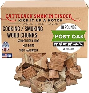 Post Oak Wood Chunks for Smoking Meat, 10 lb Box Kiln-Dried BBQ Smoking Wood Chunks for Smoker & Grill, Natural Hardwood for Brisket, Beef, Pork, BBQ, Made in USA (Post Oak)