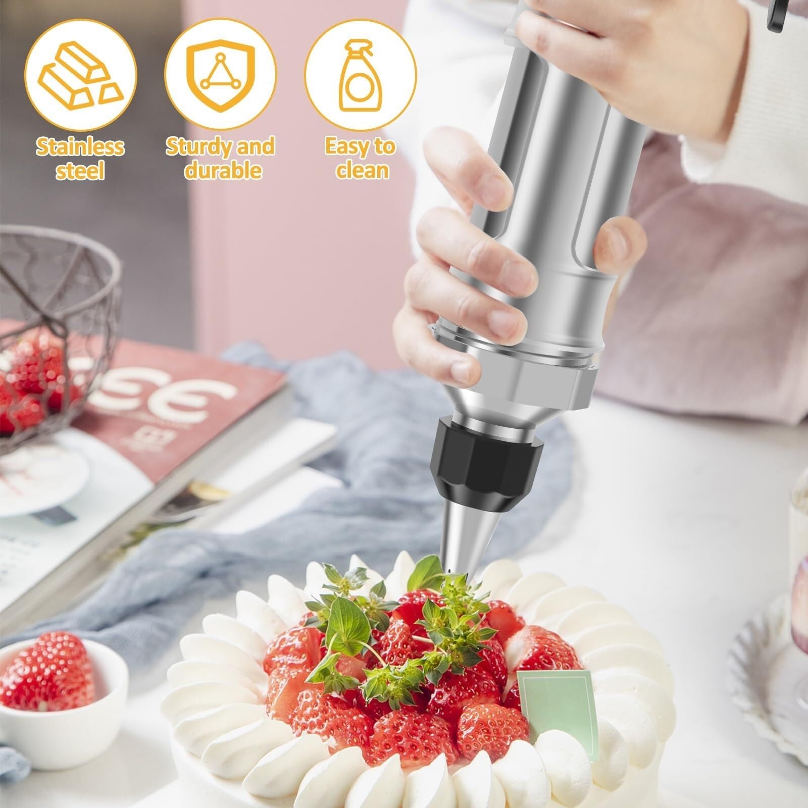 Jeringa de Repostería Cake Decorating Kits Juego de jeringas for decoración de pasteles, kit de tuberías for glaseado de magdalenas con 6 boquillas de glaseado, juego de jeringas reutilizables multifu