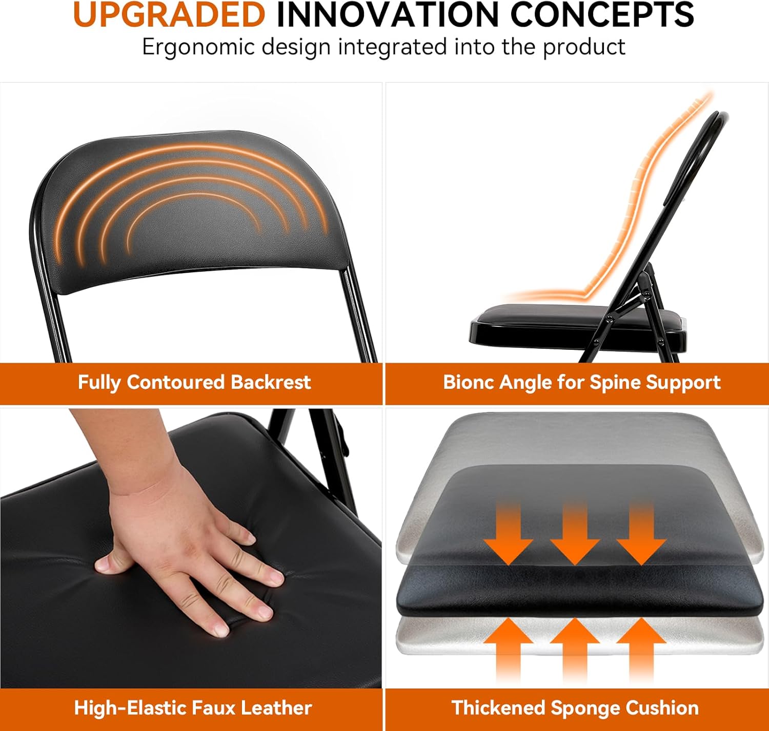 2 Pack Folding Chairs with Cushion Padded - Metal Chairs w/Comfortable Seats and Durable Steel Frame Foldable Chair for Indoor Outdoor Wedding, Party, Backyard & Office Events (Black, 2 Pack)