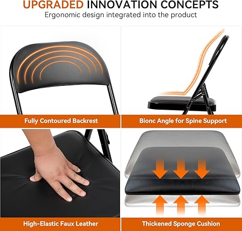 Miniatura 6 de 1 paquete de sillas plegables con cojín acolchado, sillas de metal con asientos cómodos y marco de acero duradero, silla plegable para bodas en