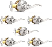 Probrico Satin Nickel Privacy Door Levers, Wave Style Keyless Handles for Bedroom Bathroom, Reversible 6 Pack Easy Install