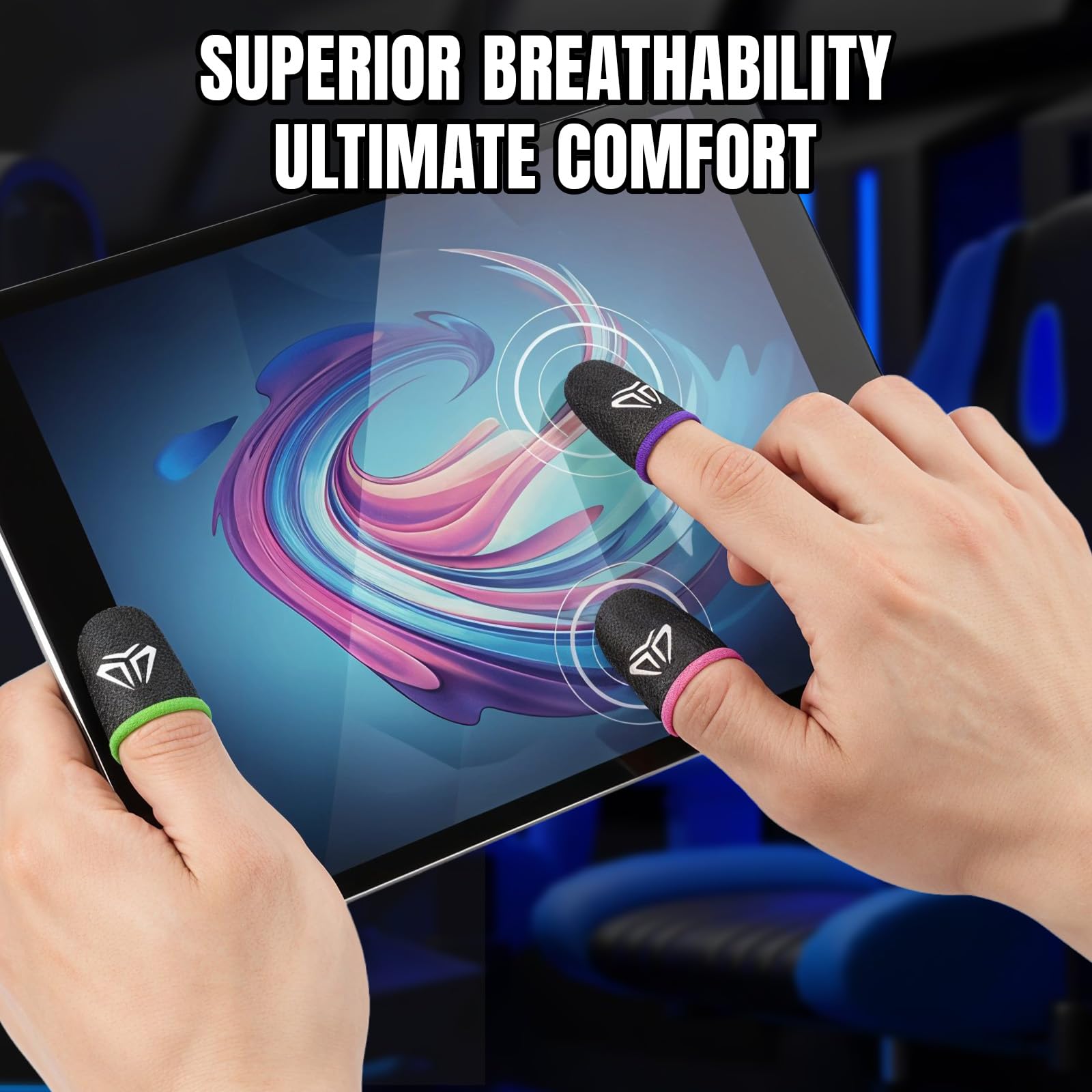 Qianyu Lot de 10 manchons de doigt de jeu mobiles avec étui, fibres argentées pour écran tactile pouce manchon de pouce soyeux anti-transpiration respirant protège-doigts gants adaptés à tous les jeux