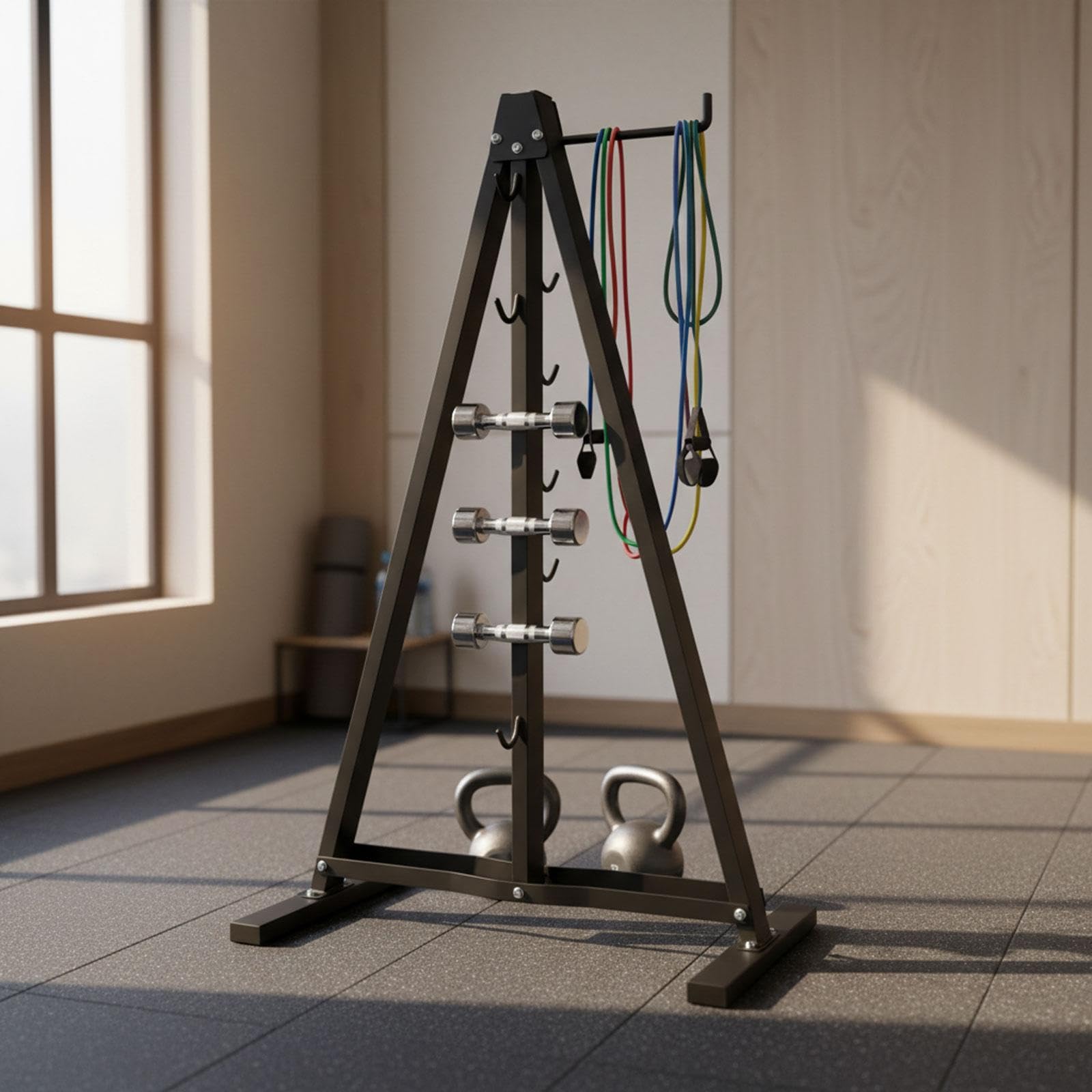 Amagogo Barra de soporte de almacenamiento negro con ganchos, accesorio resistente, portátil, ahorra espacio, de entrenamiento,