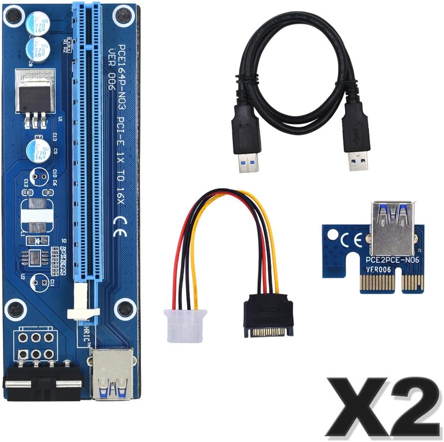 thishric – PCI-E Expansion Card – PCI Express 1X to 16X Riser Cable 60 cm Molex and SATA USB 3.0 – Great Graphics Card (GPU), Rig Minage – Pack of 2