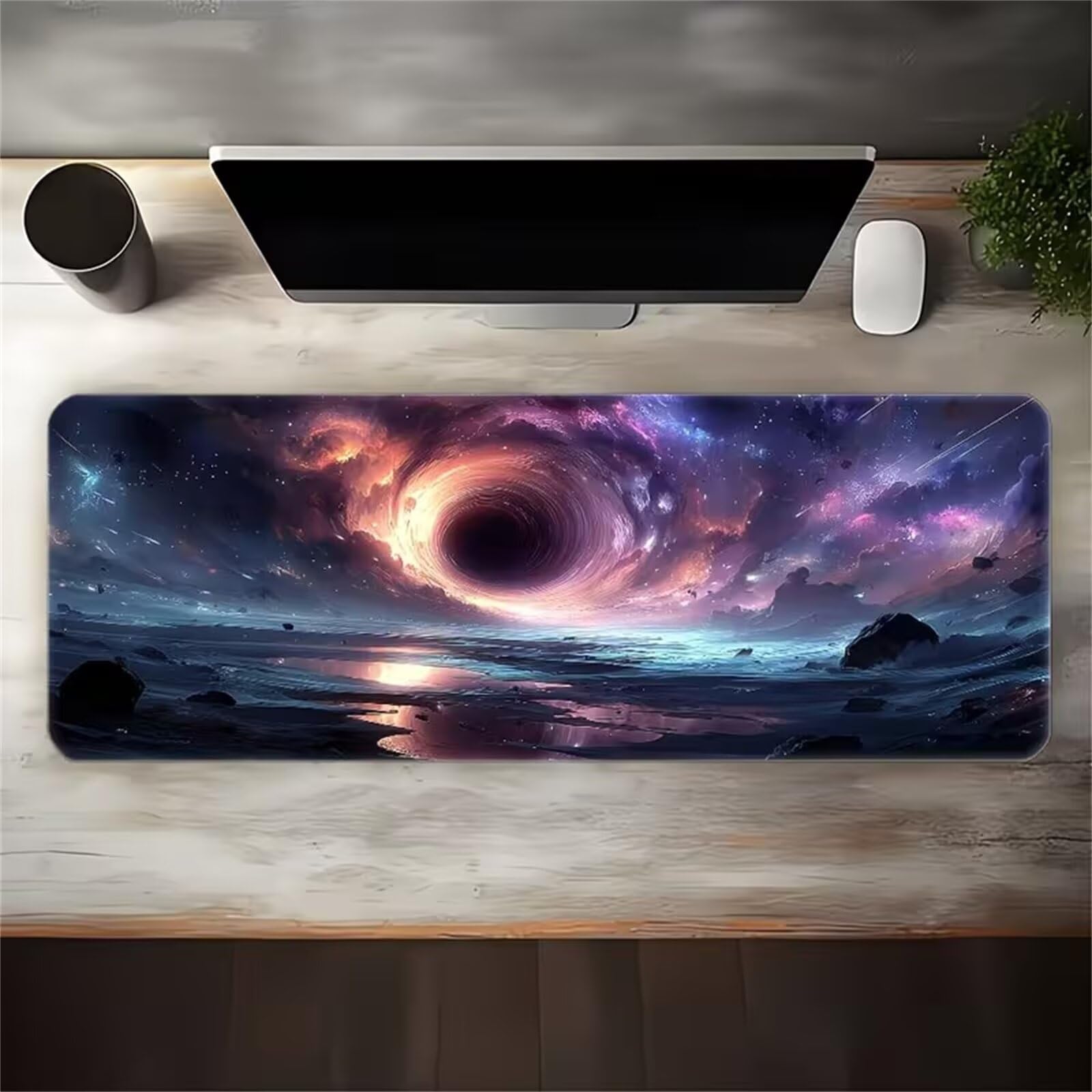 Tappetino per Mouse Gaming XXL 800x400x3mm,Sottomano Scrivania Grande Base Gomma Antiscivolo Bordi Cuciti,Ampio Tappetino per Tastiera PC Laptop Casa Ufficio (Mare spaziale fantastico)
