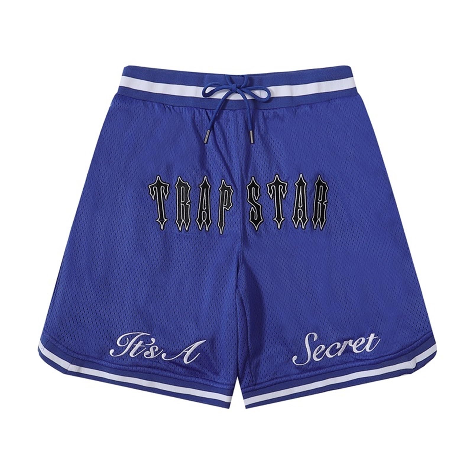 PEIXE Trapstar Verano Bordado Mangas Cortas Hombre,3 Piezas Malla Transpirable Sin Mangas Camiseta,Sombrero Bordado Azul,Cuello Redondo T-Shirt Pantalones,Unisex Short Chándal