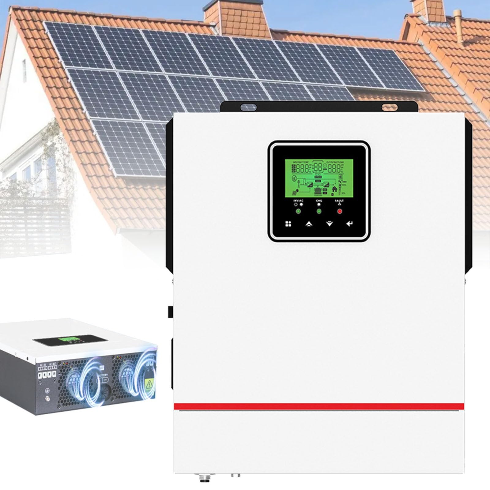 Inversor/cargador Híbrido Solar, 12/24V DC A 220V-240V AC, Inversor Híbrido Fuera De Red, Con Controlador De Carga MPPT 40A, Trabajar Con Modo Batería(24V1.5KW)