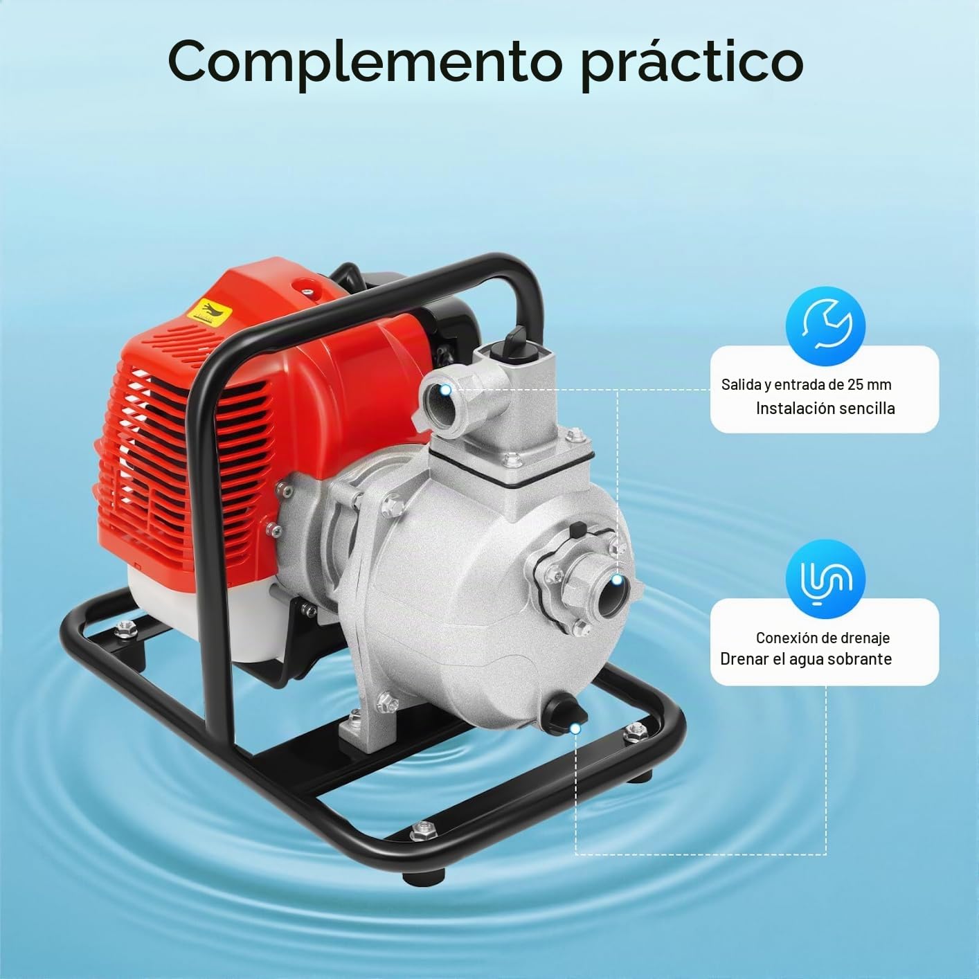 Bomba de agua de gasolina de 2 tiempos, 43 cm³, 135 l/min, 30 m, 1 pulgada