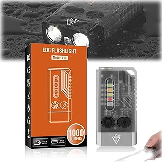 Alltealic Flashlight, EDC Flashlight Small Powerful with Uv Blue Light Super Bright 1000 Lumens, Small Pocket Waterproof Rechargeable Keychain Beeping Alarm for Camping Emergencies (White)