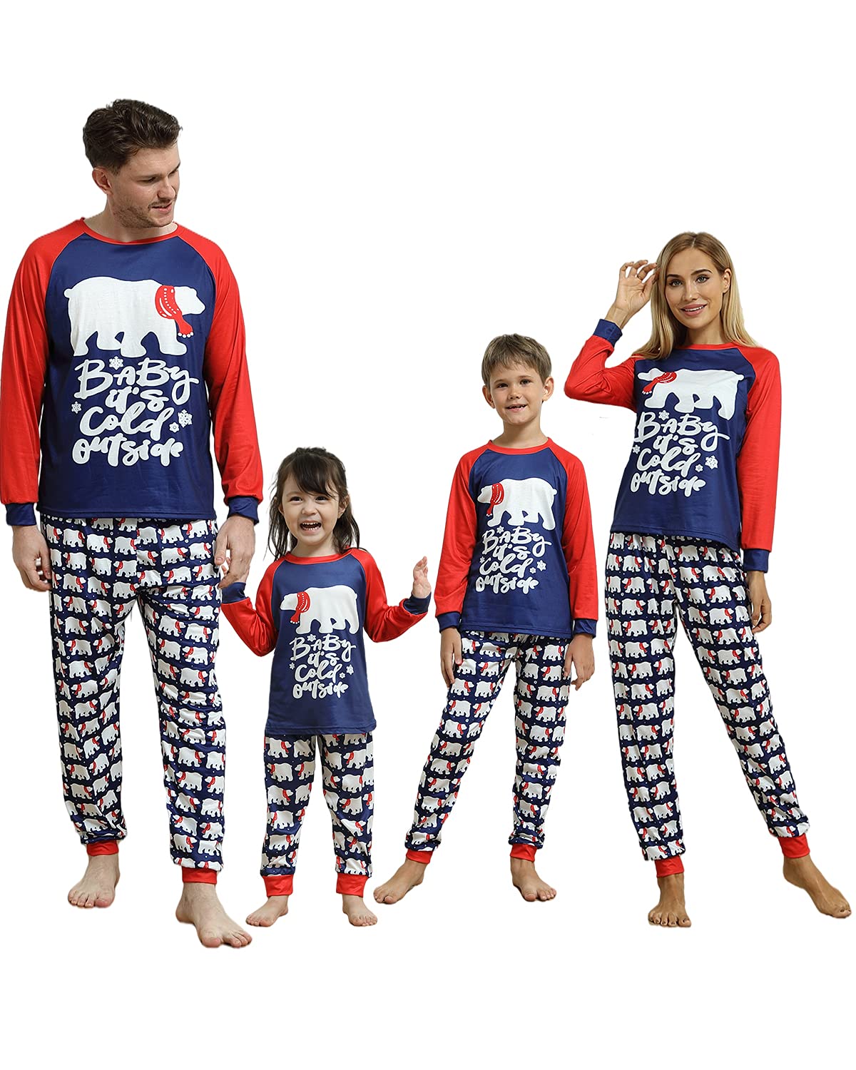 Pigiama Natale Famiglia Set Blu,LWYOU Pigiami Natalizi per Tutta la Famiglia Pigiama Natalizio Comodo Girocollo Manica Lungo a Due Pezzi con Orso Polare Stampa per papà Mamma Bambino e Coppia Papà L