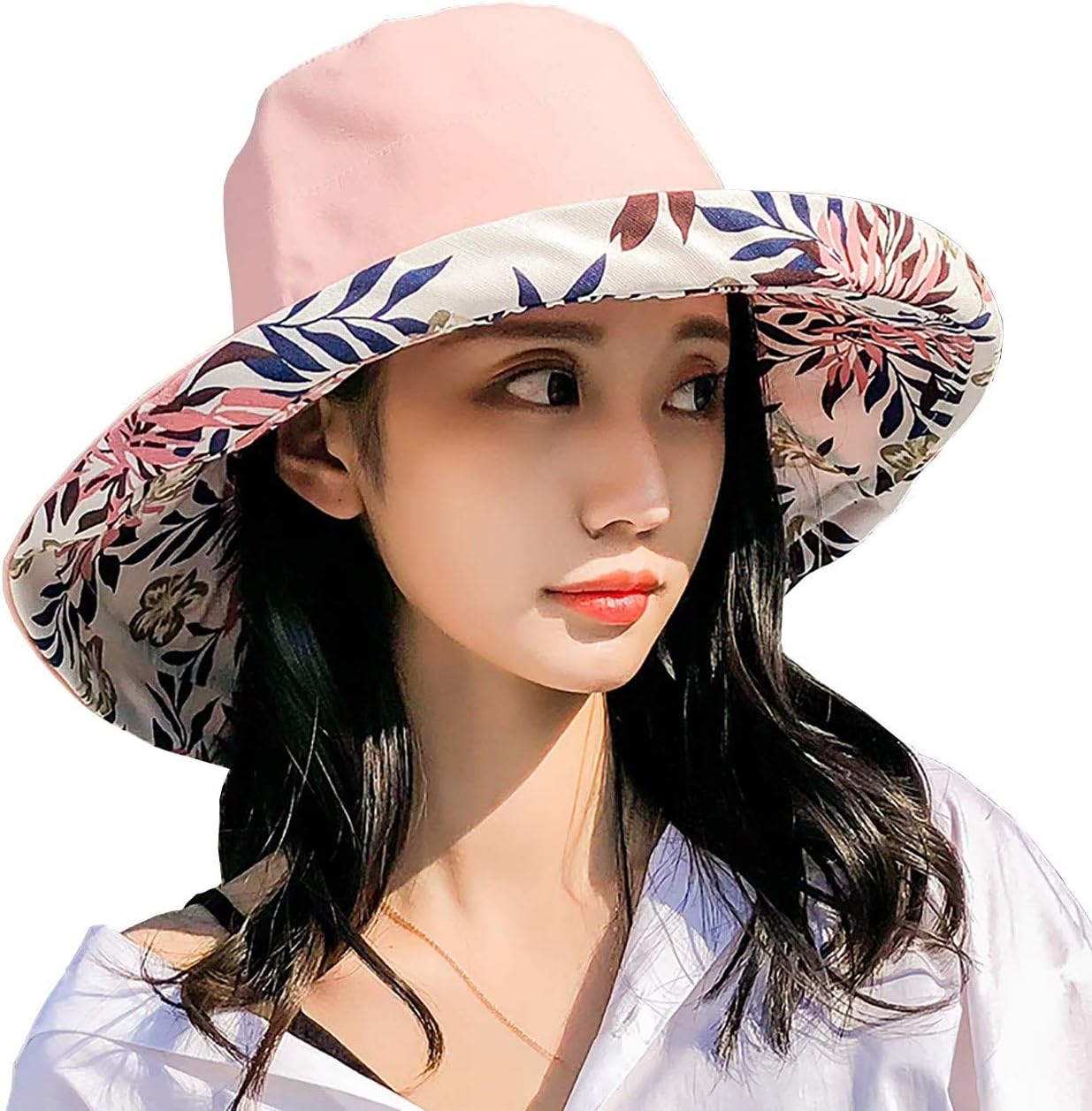 Flame DiscDouble-sided Floral women's sunshade hat to shield from ultraviolet sunshine Wide-brimmed summer girls Beach Hat foldable/outdoor use