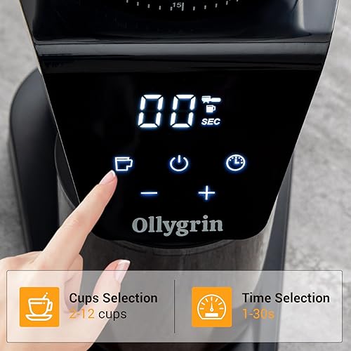 Miniatura 4 de Ollygrin - Molinillo de café eléctrico cónico de acero inoxidable con pantalla de temporizador digital, molinillo de fresas de grano de café con 30