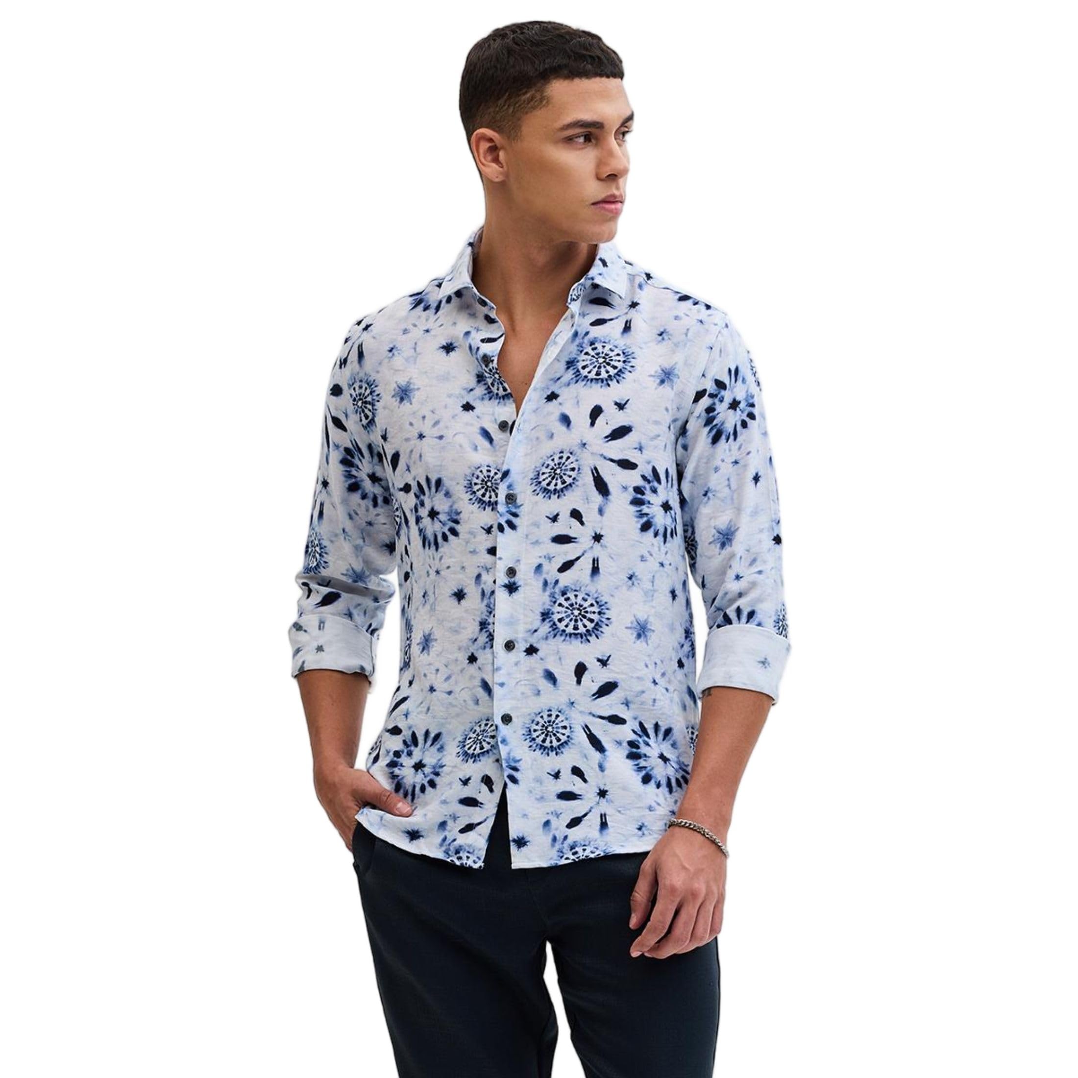 snitch Viscose Blend Full Sleeve Textured Floral Shirt-picture-32