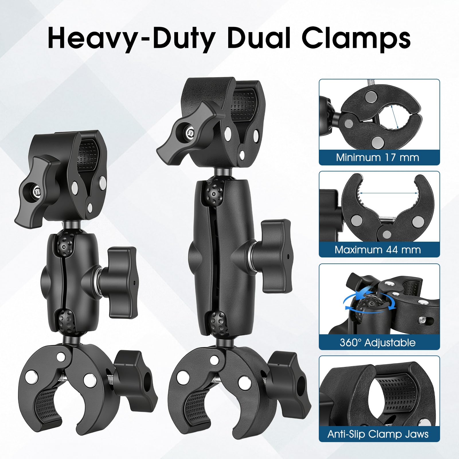 Uchwyt na kierownicę motocyklową, 120 cm, kijek do selfie, podwójny zacisk, regulowany, kompatybilny z Insta 360 X4 X5 X3 X2 Ace Pro One RS DJI Action 3 4 5 Pro Osmo 360 Hero Max
