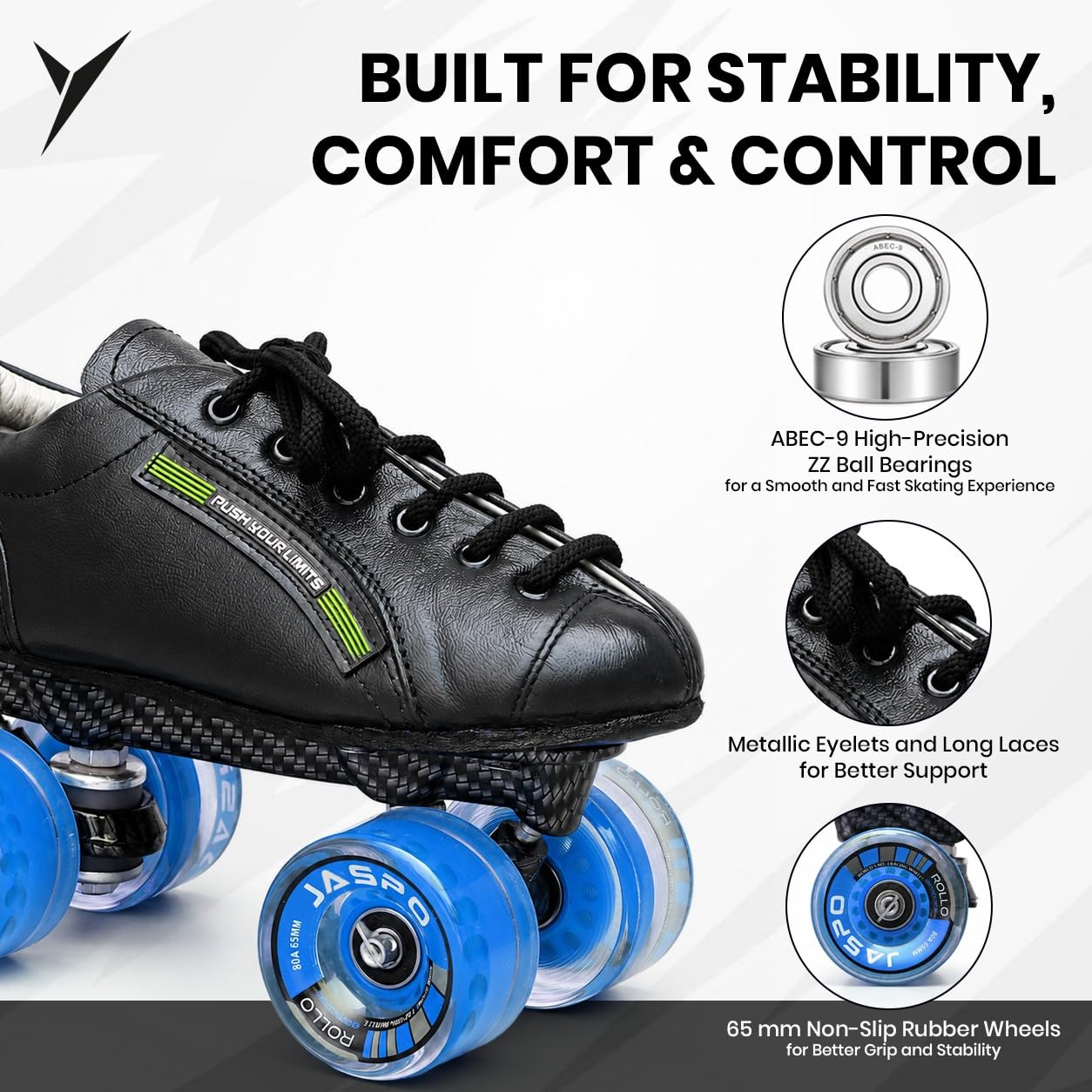 jaspo Unisex Pro Hyper Quad Outdoor Wheel Shoe Skates (1 Uk(Foot Length 21.8 Cms), Black) 1