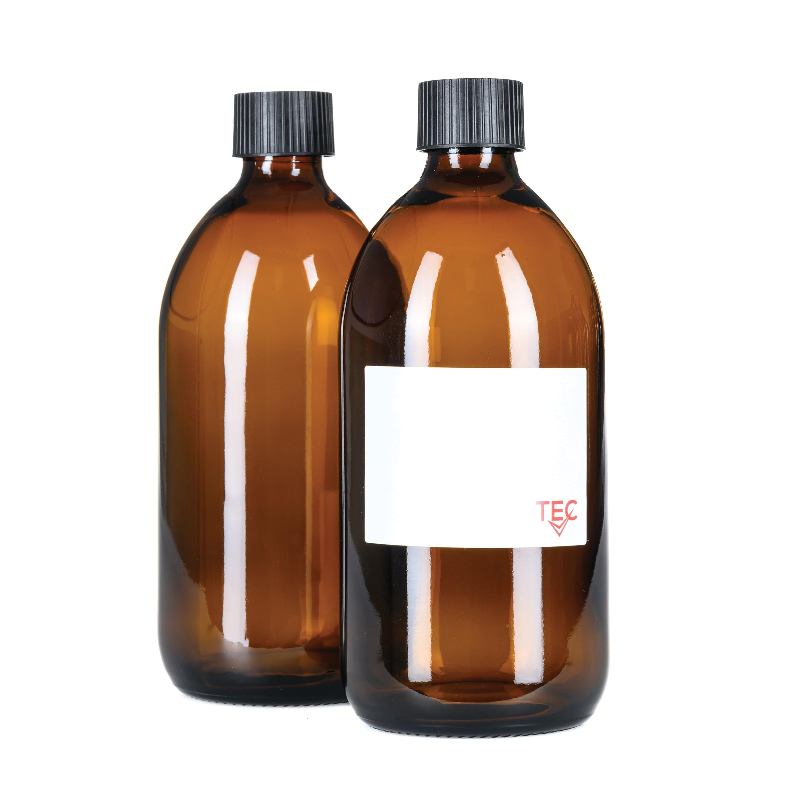TEC 500ml Bottles Amber Glass 65% Recycled UK Made Small with Caps for Cleaning and Hair Water Oil Gardening Mist Essential Oils Recyclable with Labels Wrapped in Sustainable Paper (2)