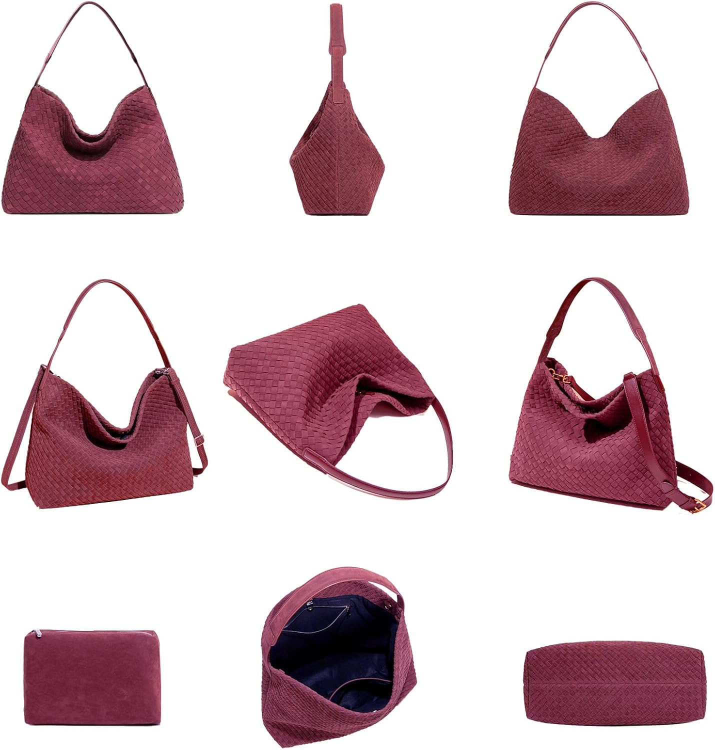 JINMANXUE Woven Suede Shoulder Bag for Women, Frosted Hobo Boston Bag Tote, Crossbody Handbag, Satchel Purse for Work Travel(Frosted Smoked Red)