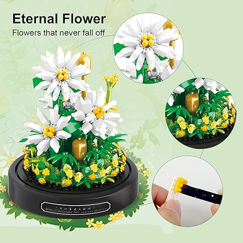 Miniatura 3 de Ramos de flores e insectos, juguetes de construcción  490 piezas de bloques de construcción de margaritas pequeñas con cubierta antipolvo, flores