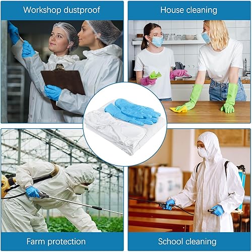 Miniatura 5 de TrelaCo Juego de 25 mamelucos protectores desechables para materiales peligrosos con fundas para zapatos y guantes de nitrilo, transpirable,