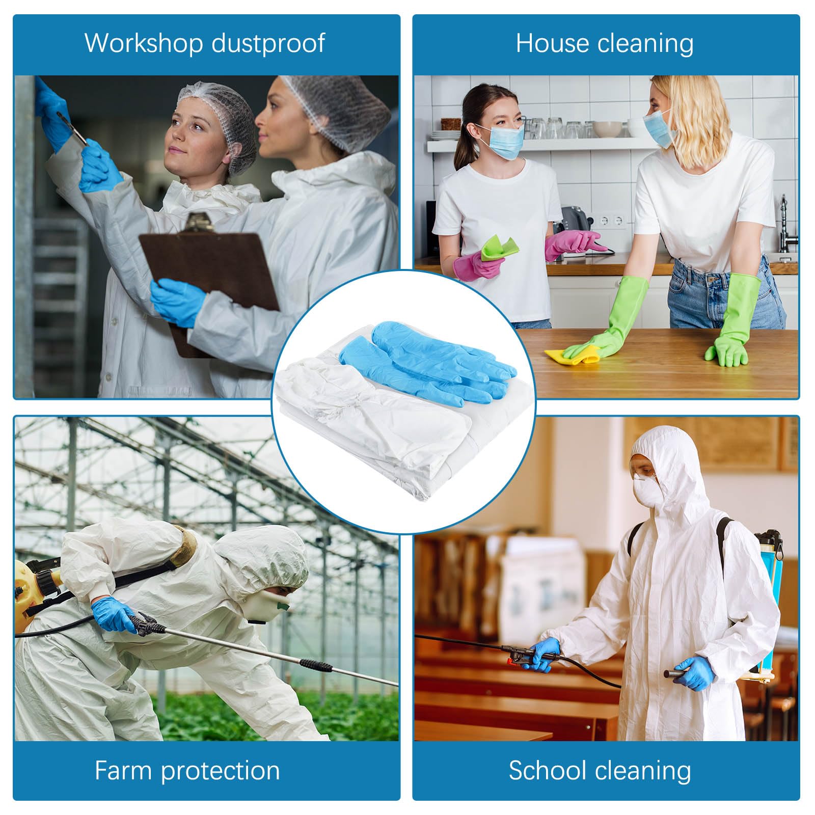 TrelaCo Traje de material peligroso desechable con cubierta para zapatos, guantes de nitrilo, transpirable, impermeable, overol de pintura