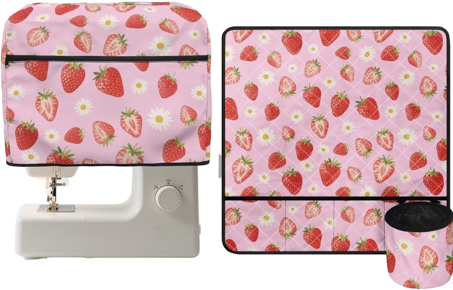 Sarogrorin Sewing Supplies Sewing Machine Table Dust Protection Cover and Mat Buttons Patterns Dust Cover to Keep Clean Thread Spools Muffling Mat Protection with Cylinder