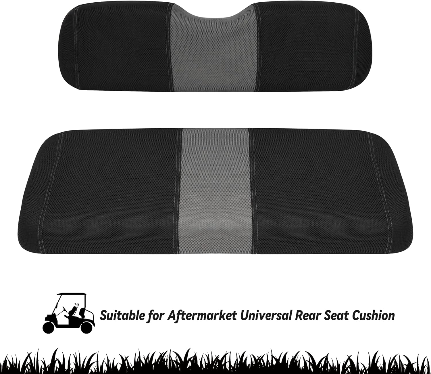 Golf Cart Seat Covers Fit EZGO TXT/Club Car DS/Club Car Precedent/Yamaha Drive/Aftermarket Common Rear Seat Kit, Washable Breathable Air Mesh Cloth Adjustable Seat Cover, Black and Gray