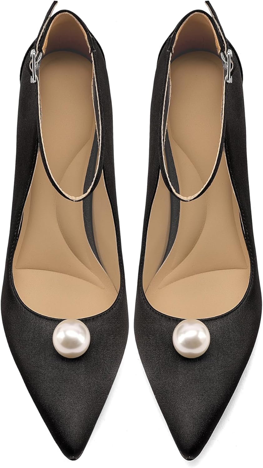 Stiletto Heels for Women | 4 Inch Pointed Toe Dress Pumps | Elegant Wedding Party Shoes with Pearl Accents & Comfort Cushioned Insole
