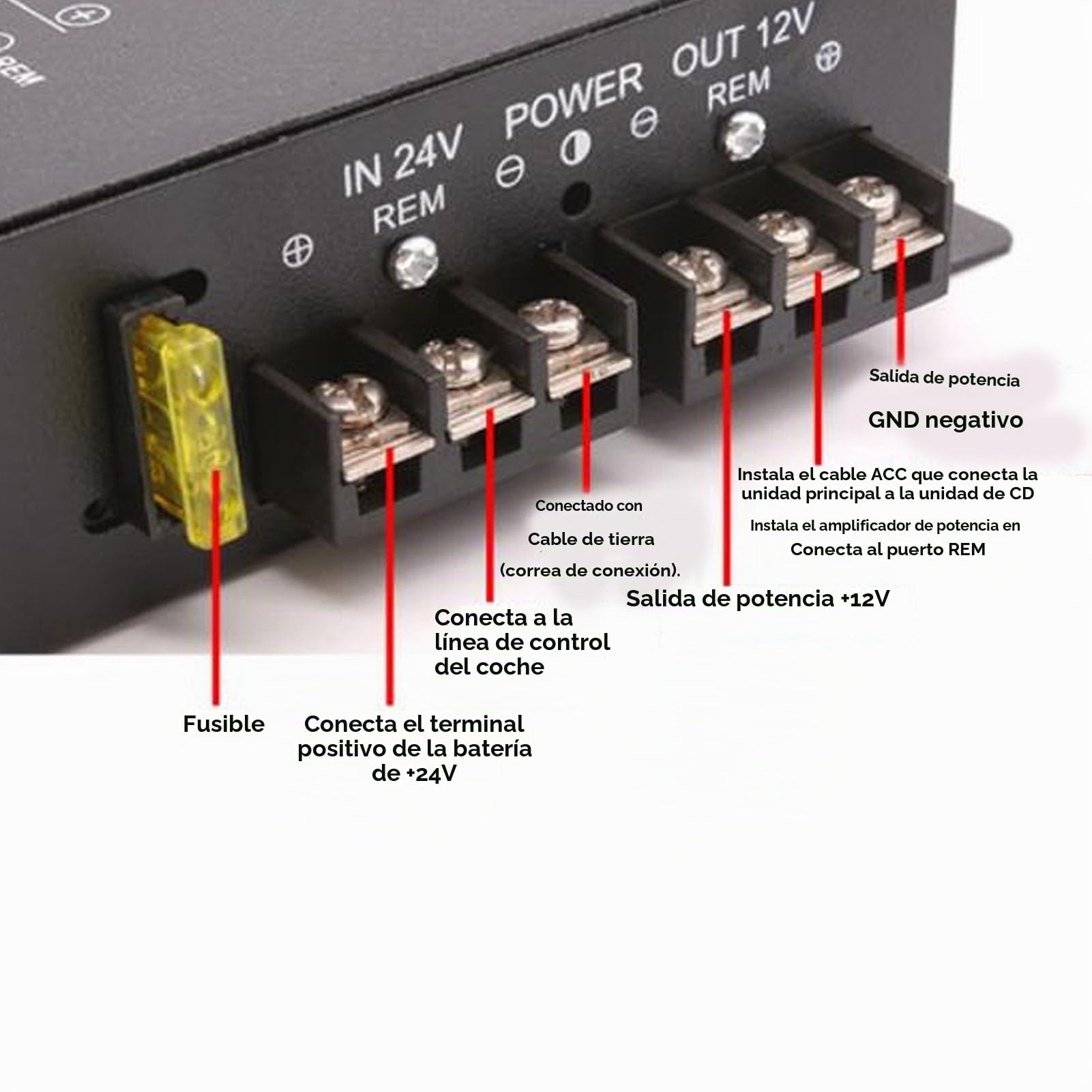 Convertidor de Voltaje 24V a 12V Reductor de Corriente con Control de Temperatura y Carcasa de Hierro para Camiones Autobuses Caravanas SUV y Vehículos Compatible con Dispositivos Electrónicos