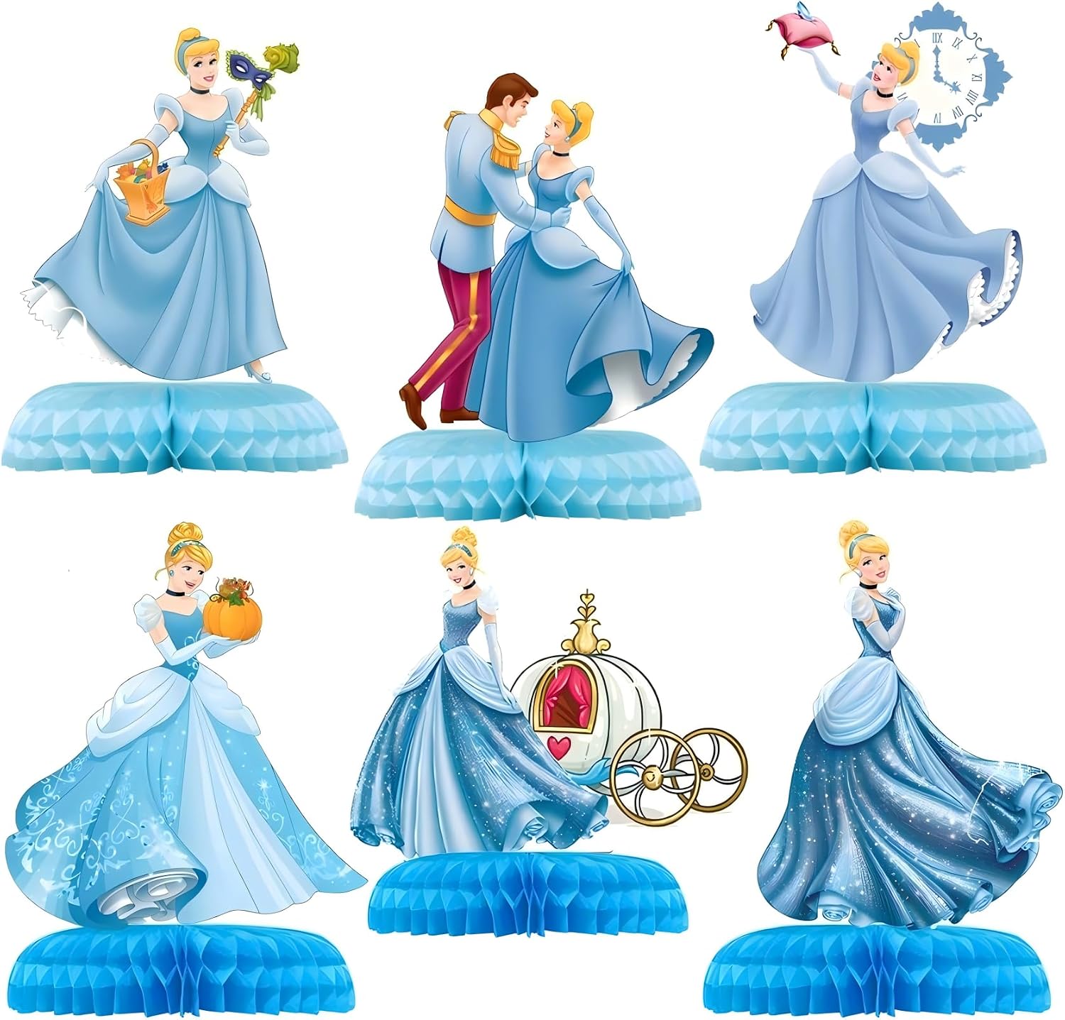 Princess Birthday Party Decorations, 6Pcs Princess Theme Party Centerpieces, Photo Booth Props, Cake Toppers, for Cinderella Theme Girls Birthday Party Baby Shower