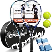 oppum PRO-500 Adult Tennis Rackets 2-Pack: Pre-Strung Beginner Intermediate Racquets, 105 Sq In Oversized Head, Arm-Friendly Vibration Control, Bag & Balls