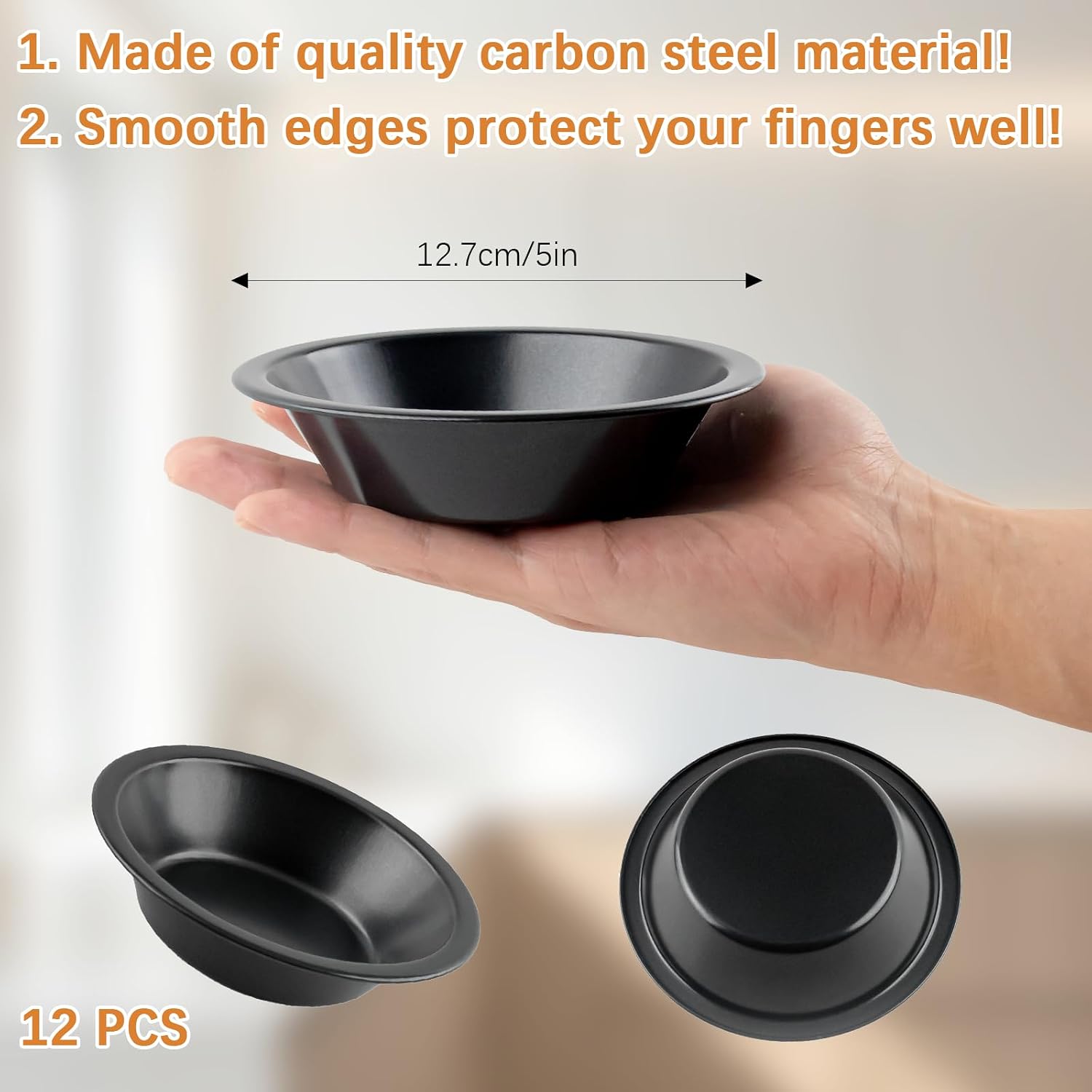 12 Pack Mini Pie Pans, 5 Inch Reusable Round Pie Tins Nonstick Small Pie Pans, Carbon Steel Round Pie Tins Small Metal Bakeware for Baking Pot Pies Cakes Quiches Tarts Desserts