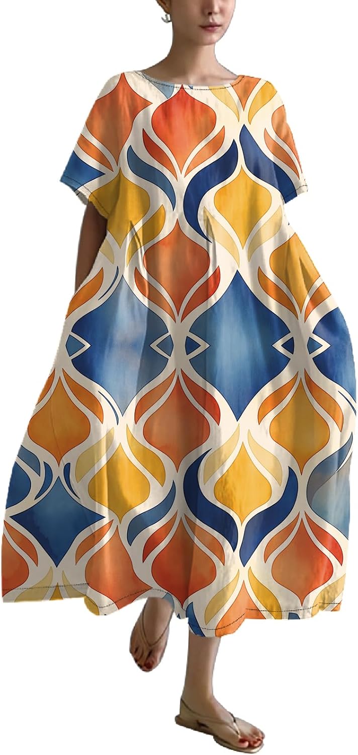 Maxi dress for women short sleeve boho floral sundress