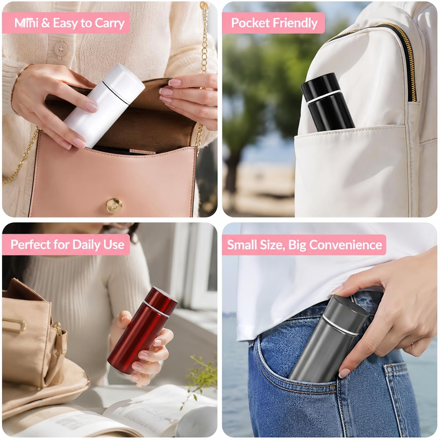 4 Pack 4 Oz Mini Stainless Steel Water Bottles, Leak Proof