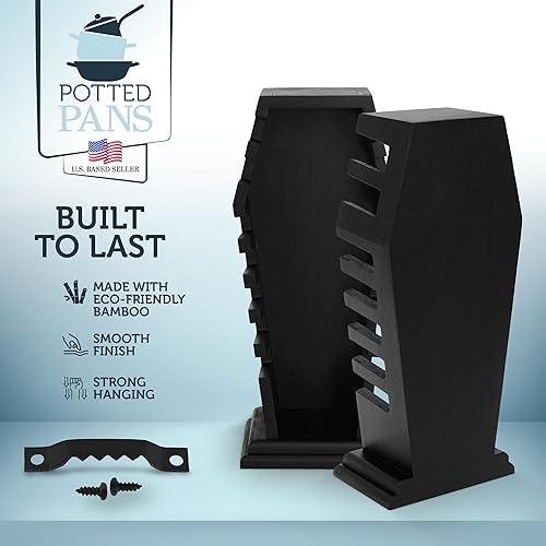 Miniatura 4 de Potted Pans Soporte gótico para cuchillos de cocina  espeluznante 7 hojas gótico decoración de cocina  Cosas góticas de madera ataúd Halloween