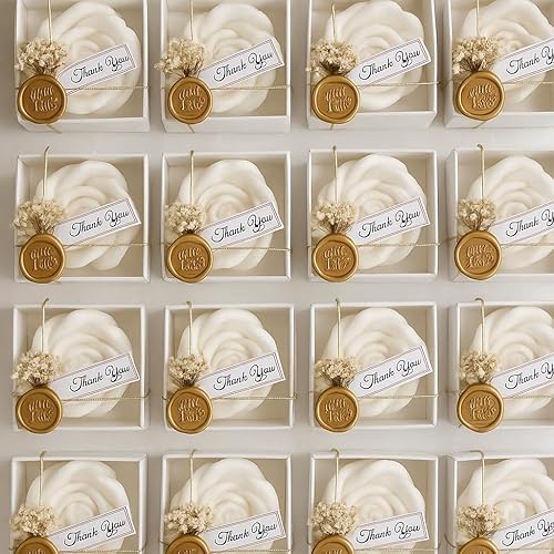 Miniatura 7 de White Rose Petal Soy Wax Candles in Bulk - Scented Wedding Favor, Bridal Shower Baby Shower Birthday Gift - Dried Flower, Wax Stamp (90 Pieces)